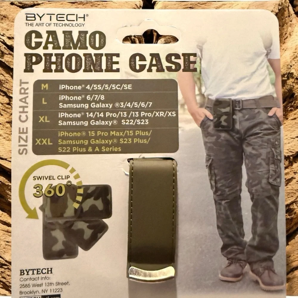 Green and Brown Camouflage Phone Holster with Durable Clip